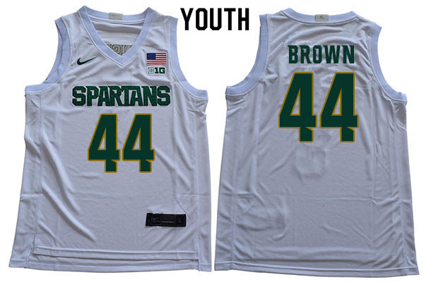 2019-20 Youth #44 Gabe Brown Michigan State Spartans College Basketball Jerseys Sale-White